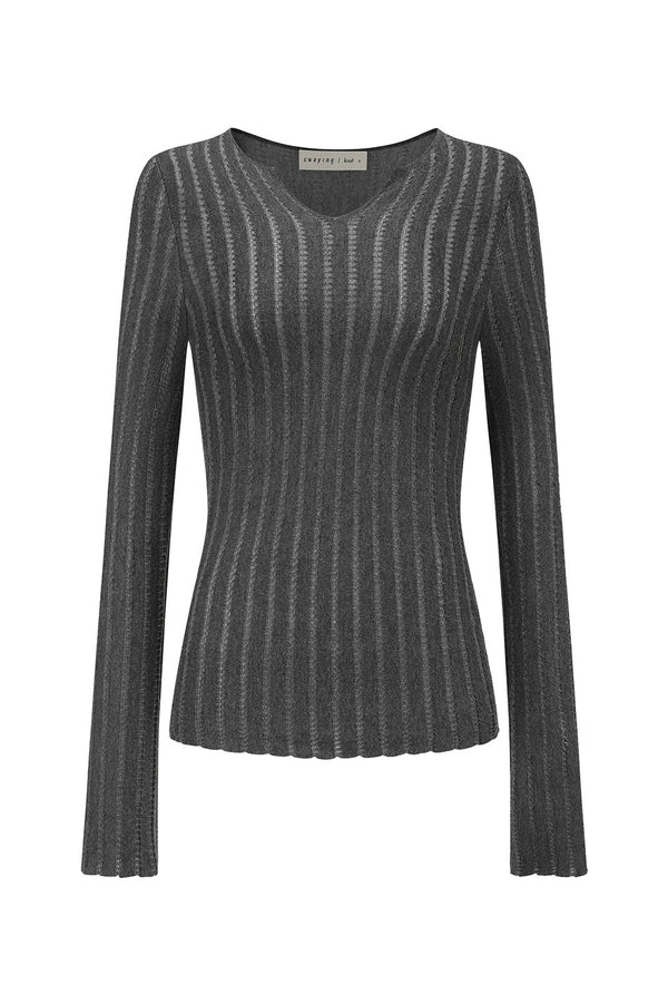 SWAYING 24 Early Autumn Striped Texture Top SW-SW24PF1T59-HUI Gray